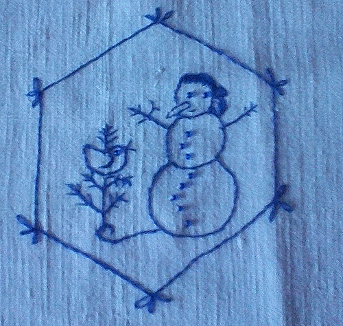Bonhomme de neige en broderie traditionnelle
